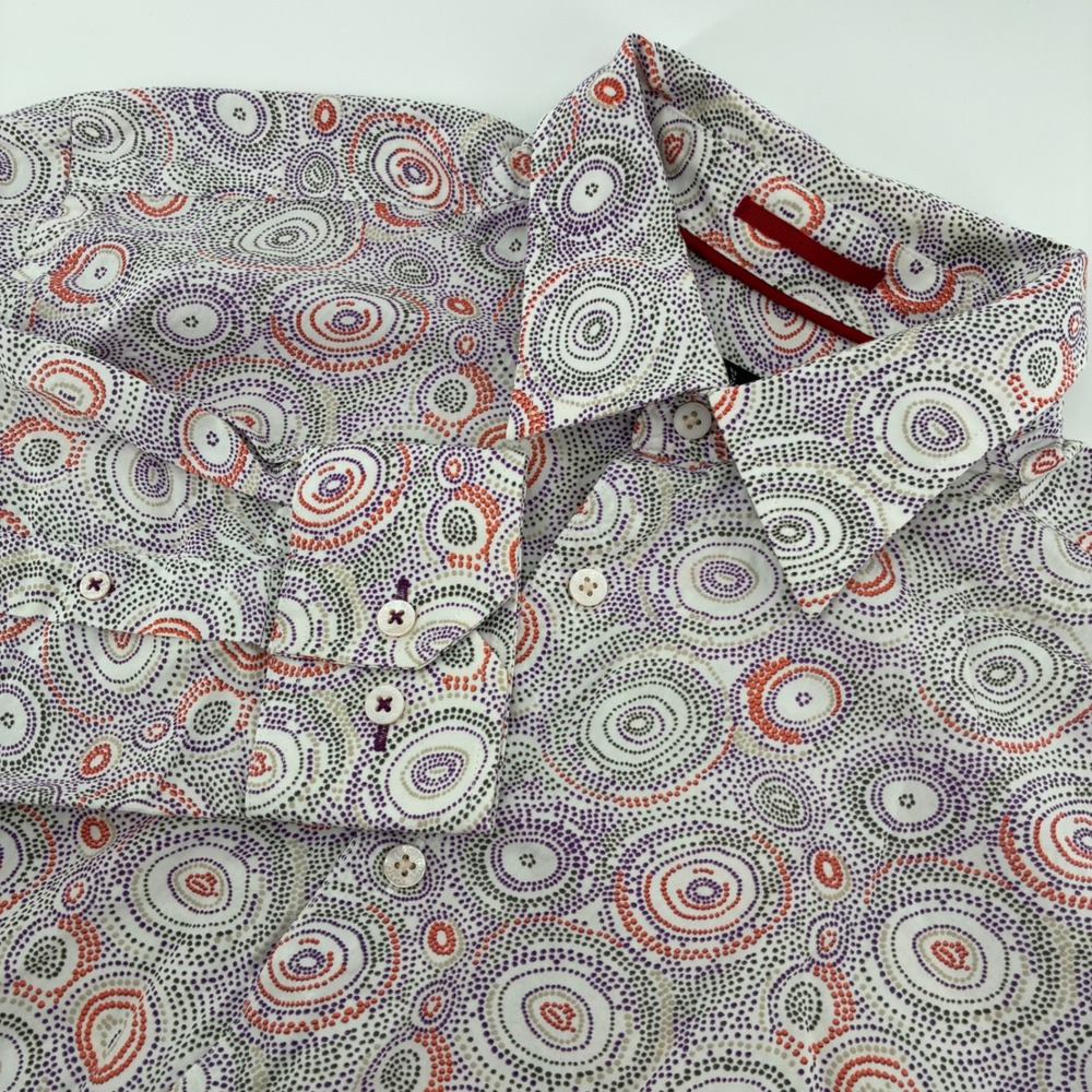 Bugatchi Uomo Mens Large Cotton Long Sleeve Button Down Shirt Circle Dot Print